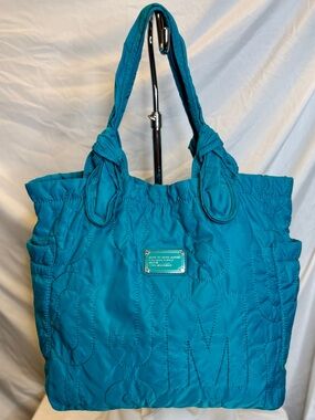 MARC JACOBS Large Quilted Nylon Teal Blue Carryall Tote Gym Travel Diaper Bag